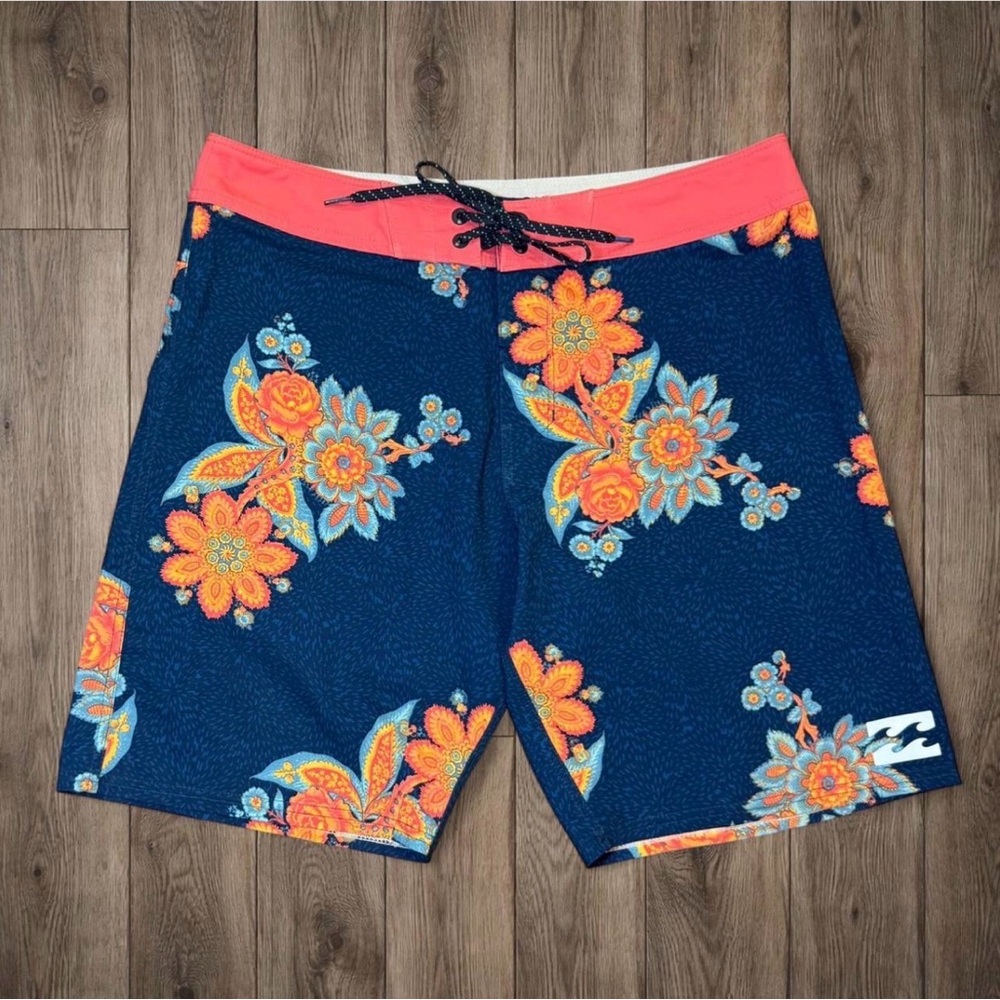 Billabong Men's‎ Floral Swim Shorts - Blue and Orange
